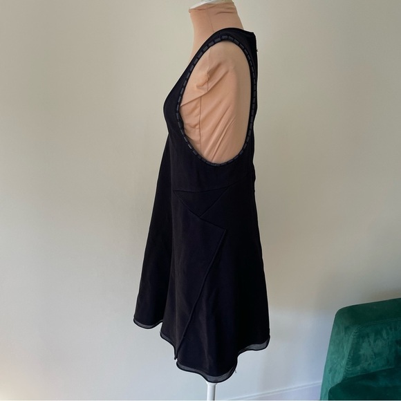 Calvin Klein Collection Marine Blue Cully Heavy Knit Leather Trim Mini Dress L - Picture 6 of 12